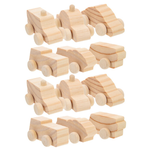 12Pcs Träbilar Små Modeller Diy Målade Leksaker 1