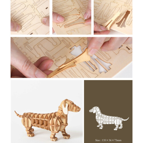 1 Styck Manuell 3D Trämodell Hund För Barn 1
