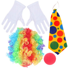 1Sats Clown Accessoar Sats Näsa Peruk Handskar Och Neck Tie I Färg