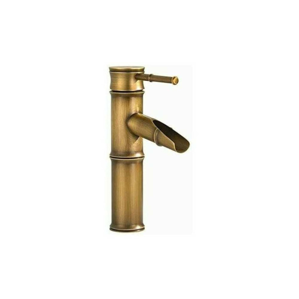 Bamboo Design Waterfall Faucet, Antique Copper Commercial Modern Bronze Rubbed Stainless Steel 3 Joint Faucet For Bathroom Lavatory Sink, Drip-Free Ce 9061222336040