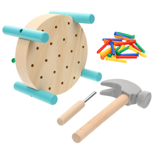 Set Träspikar Slaghammare Lekplats Baby Leksak 1