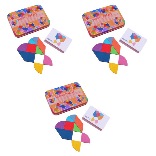 3Pcs Barn Tangram Träpussel Leksaker För Användning 2