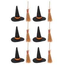 12Pcs Halloween Mini Häxhättor Och Käppar För