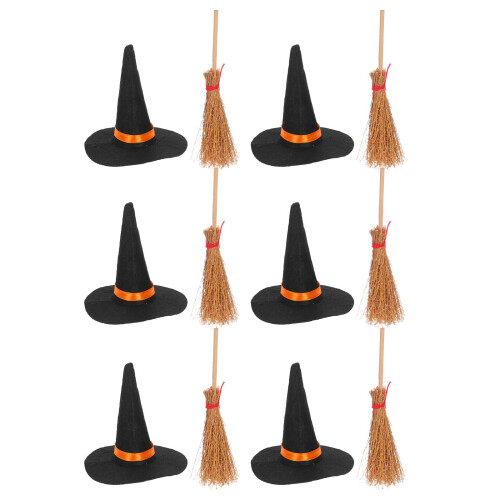12Pcs Halloween Mini Häxhättor Och Käppar För