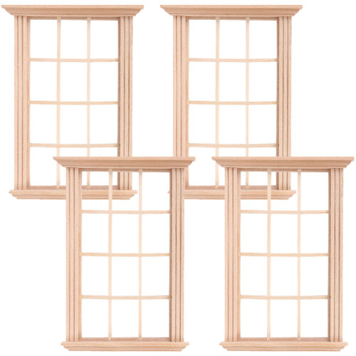 4Pcs Dockshus Träfönstermodeller Miniatyrfönstersmidningar