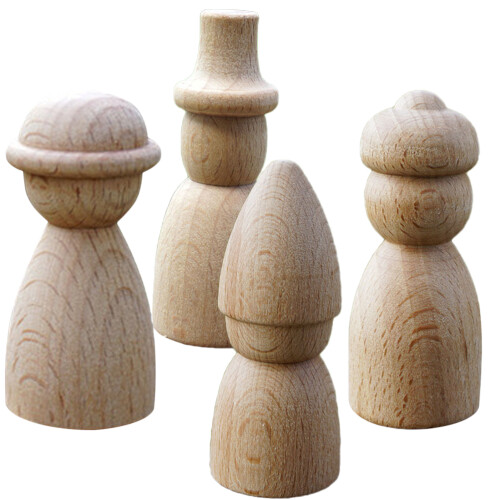 4Pcs Trädockor Diy Målning Ofullbordade Trädock-Ornament