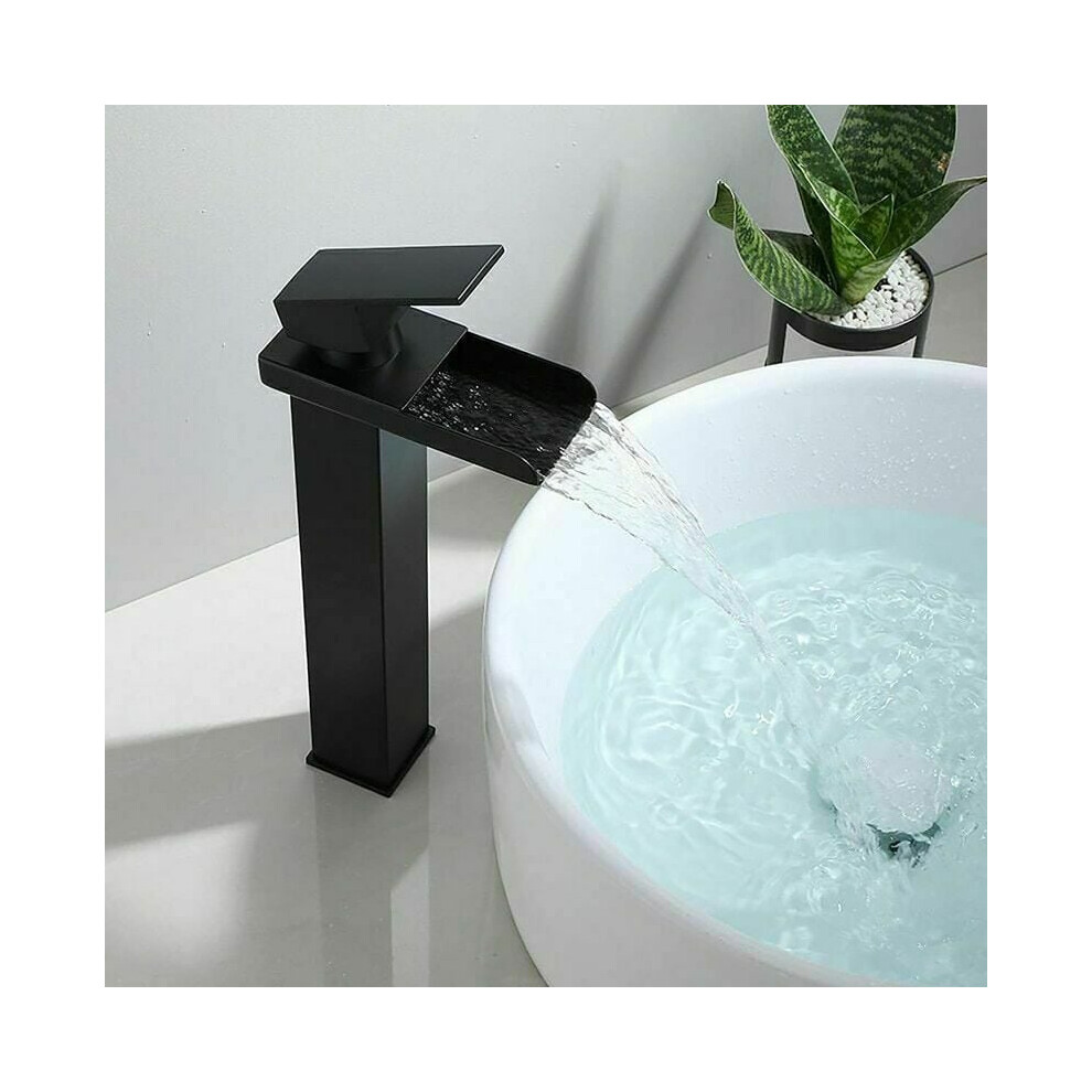 Modern Bathroom Faucet With Waterfall Spout, Intelligent Design Stainless Steel Vessel Sink Faucet, Solid Brass Construction Single Lever Control For 9061222312648