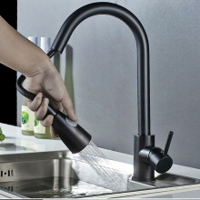Stainless Steel Coated Pull Down Kitchen Faucet, High-Quality Materials for Matte Black Kitchens, Easy to Clean with Up to 30% Water-Saving, Includes