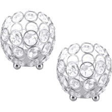 Stunning Crystal Votive Candle Holders, Golden Metal Frame Hollow-Carved Design For Decorative Jewel Candle Centerpiece, Home Decoration (Set Of 4)