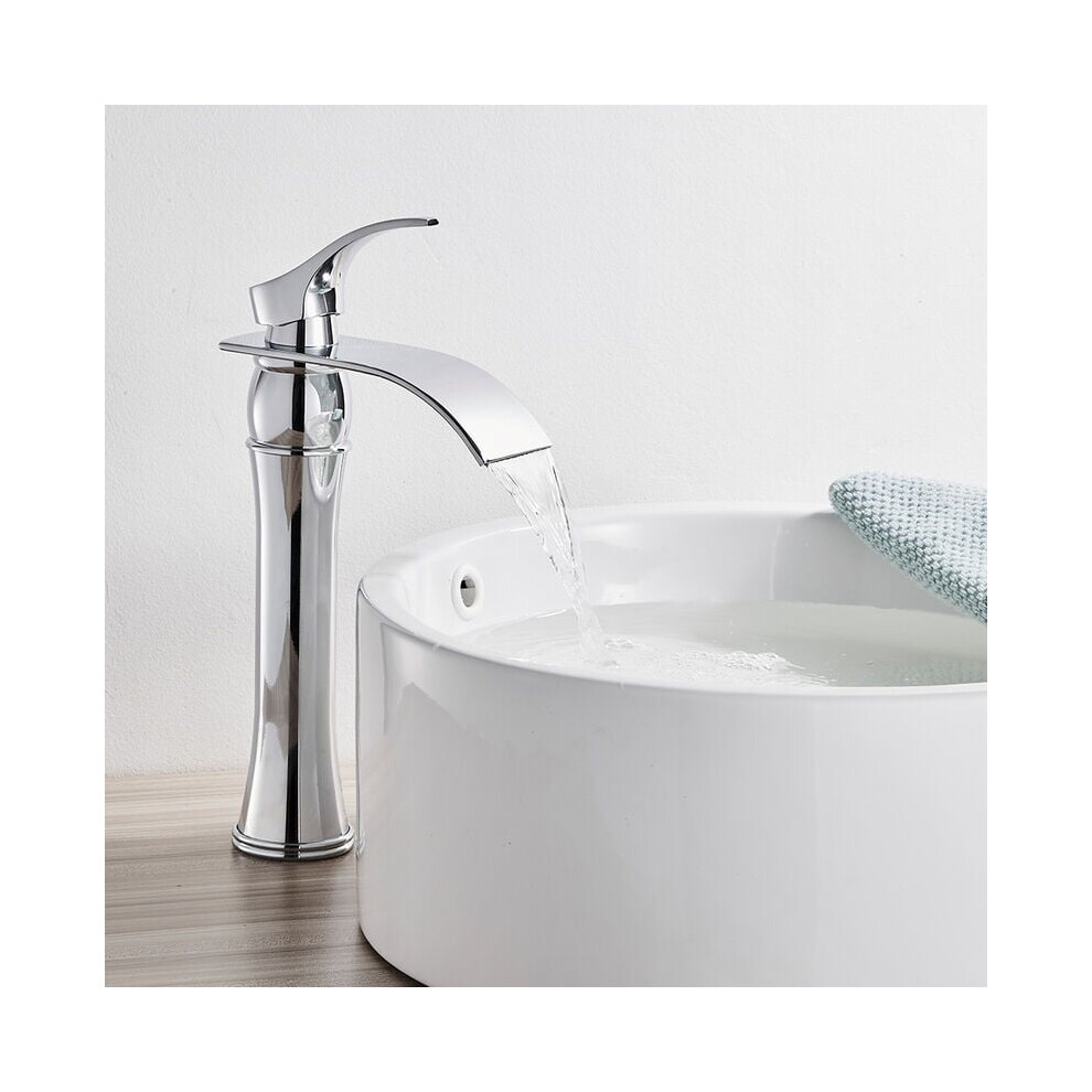 Solid Brass Material Waterfall Bathroom Faucet, Chrome Finish Adaptable To All Standard Sink Sizes 9061222311269