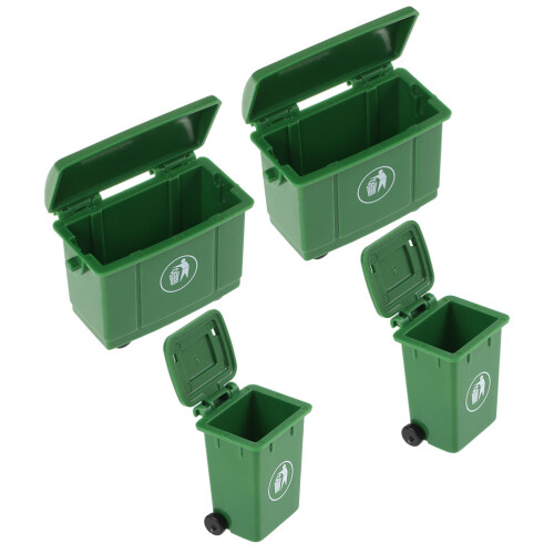 4Pcs Miniatyr Papperskorg Set Lock Och Hjul För Mini