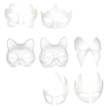 7Pcs Pappersmassa Mask Enkel Barn Diy Mask Vit Målning Mask För