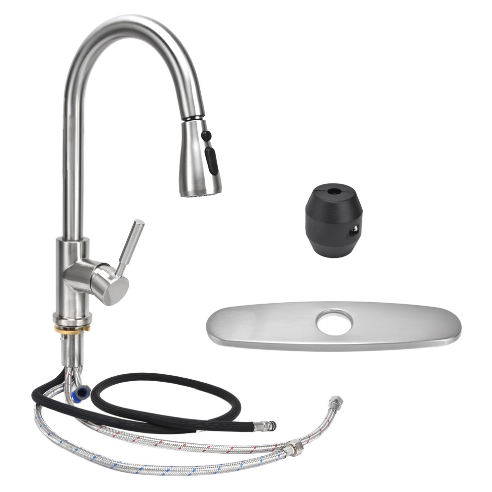 Sleek Brushed Nickel Stainless Steel Faucet, Three Function Water Spray Kitchen Faucet With Pull Down Sprayer For Effortless Sink Tasks, Ideal For Bat 9061222329967