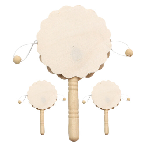 3Pcs Trähantverksmålning Rattle-Drum Modell Målning I