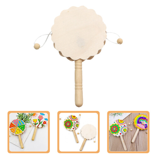 3Pcs Trähantverksmålning Rattle-Drum Modell Målning I 2