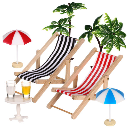 Beach Micro Landscape Miniatursats Mini Palmträd Parasoller 2