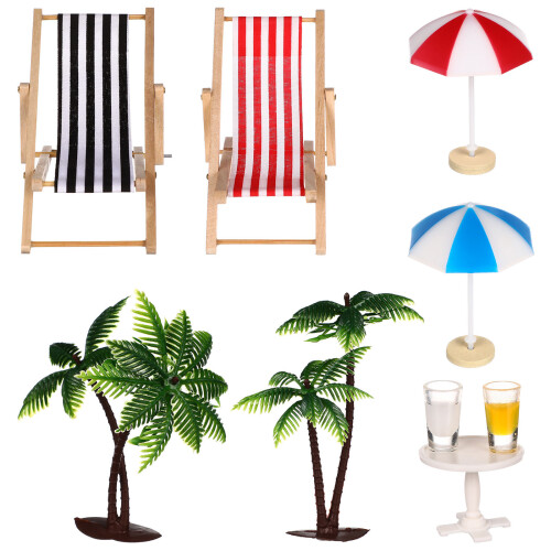 Beach Micro Landscape Miniatursats Mini Palmträd Parasoller 1