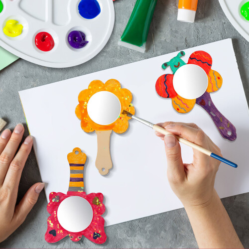 18 Delar Miniatyr DIY Målning Handtagsspegel För Barn 2