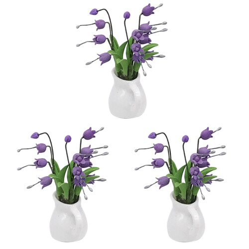 3Pcs Miniatyr Blommodell Vit Blå Trädgårdsscen 1