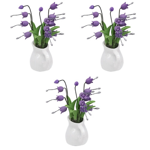 3Pcs Miniatyr Blommodell Vit Blå Trädgårdsscen 2