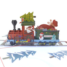 Carte de Noël Holiday3D Pop-up avec le Père Noël Express, le train de la ferme et un thème hivernal réversible. Carte vierge et enveloppe