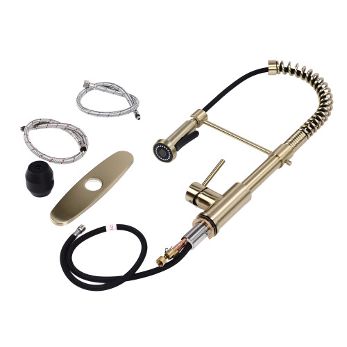 Pull Down Sprayer Kitchen Faucet, Exquisite Workmanship Smooth Hand Feeling Copper Hot And Cold Switch Handle, Solid Brass Construction Faucet For Bat 2