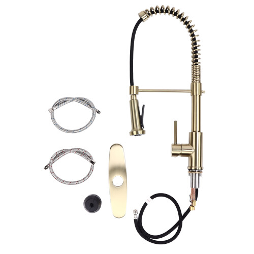 Pull Down Sprayer Kitchen Faucet, Exquisite Workmanship Smooth Hand Feeling Copper Hot And Cold Switch Handle, Solid Brass Construction Faucet For Bat
