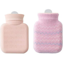 Hot Water Bottle Silica Gel With Soft Knit Cover Mini 320ml 4x6in Khaki For Hot Compress And Heat Therapy Hand Warmer