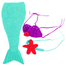 2Pcs Handmade Crochet Mermaid Costume Woolen Newborn Clothing