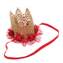 Coroa 1º Aniversário Bebê Flor Rosa Renda Tule Cabelo Menina Vermelho