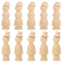 10Pcs Trädockor Med Hatt Handgjorda För Barn Diy