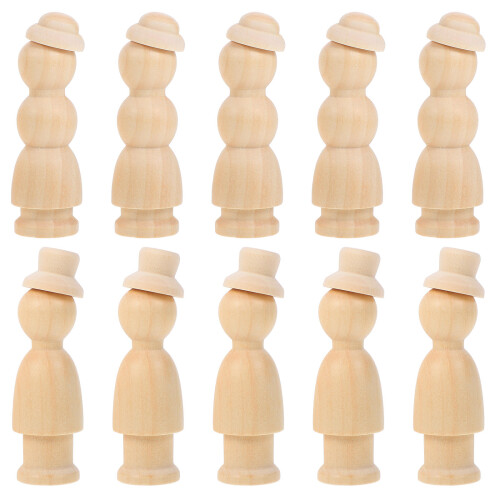 10Pcs Trädockor Med Hatt Handgjorda För Barn Diy