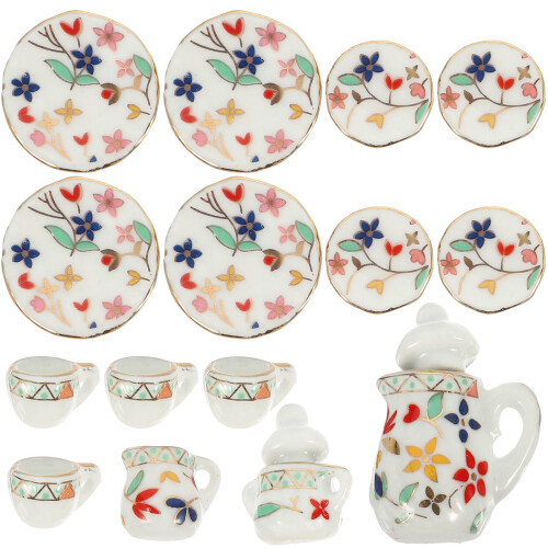 4 Set Miniatyr Teeservice I Keramik För Dockskåp 1