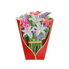 Carte pop-up élégante faite main, carte de vœux 3D avec un bouquet de tulipes éclatantes, cadeau floral unique pour la fête des mères, la