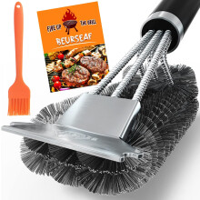 Barbecue Essential, nerezový kartáč na gril s 45cm drátěnými štětinami, pohodlná rukojeť, design 3 v 1 pro hloubkové čištění a odolnost