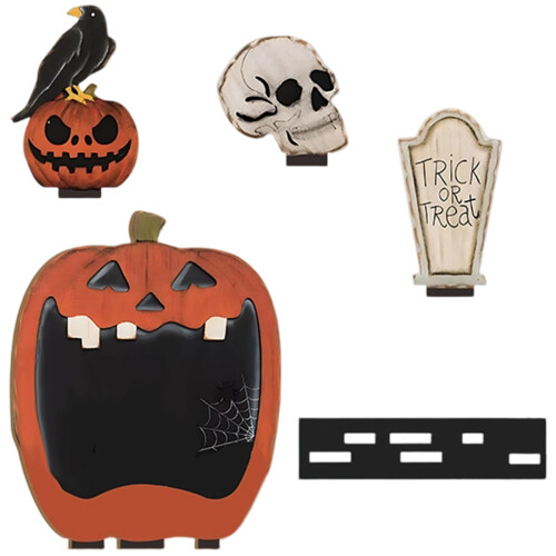 Handcrafted Scary Pumpkins Table Ornament Solid Wood Carving