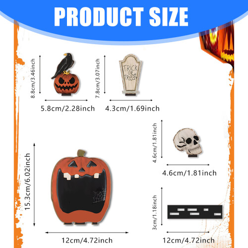 Handcrafted Scary Pumpkins Table Ornament Solid Wood Carving 2