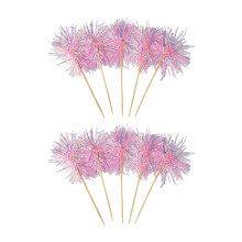 10Pcs Wooden Cake Top Ornament Colorful Tinsel Cake Top-Pink