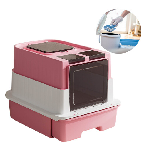 Enclosed Puss Waste Box Double Region Structure Odor-Pink