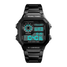 Men Sports Outdoor Waterproof Stainless Steel Digital Watch Black