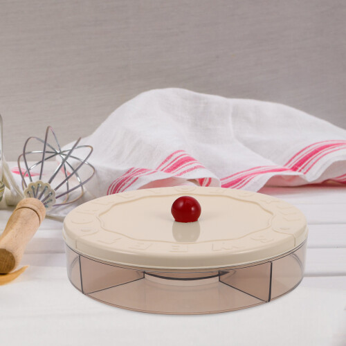 Plateau De Service Rond Beige Pour Collations Fruits 2