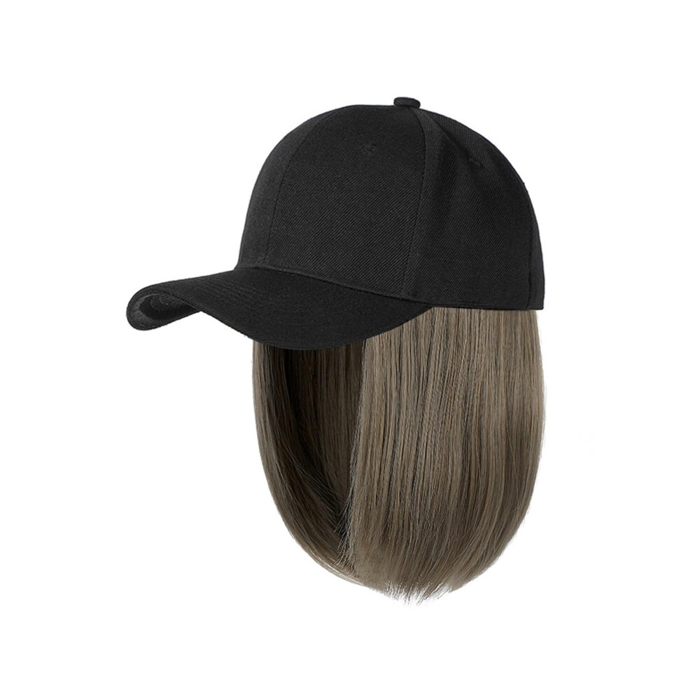 Cap With Hair Attached Women Synthetic Baseball Cap Wig, Short Bob Hair Wig, Black, Adjustable