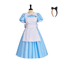 (XXXL) Alice Inspired Adult Maid Dress Women Anime Role Outfit Cute Blue White Classic Style Costume