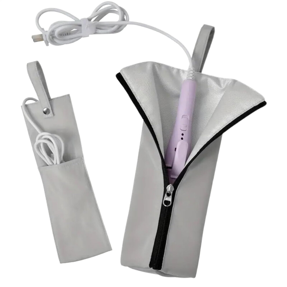 Curling Iron Bag, HeatResistant Mat Pouch, Dustproof Waterproof Hair Straightener Organizer For RV Travel Salon Gray