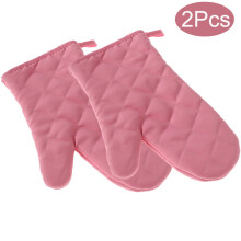 (Pink) 2Pcs High-temperature Thick Hot Insulation Microwave Oven Gloves Cooking Cotton Oven