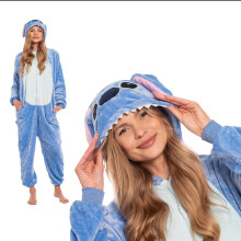Blue Stitch Adult Kigurumi Onesie — Hooded One-Piece Pajamas Jumpsuit Cosplay Costume for Women Loungewear Sleepwear Small 145-155cm