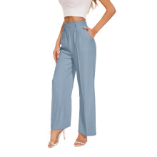 FUNYYZO Pantalones para Mujer de Cintura Alta Piernas Anchas Azul Claro S