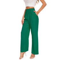 FUNYYZO Pantalones de mujer de tiro alto con pernera ancha Verde XS