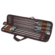 Brochettes de barbecue réutilisables en acier inoxydable avec manches en bois, non toxiques, ergonomiques et résistantes à la chaleur, idéales