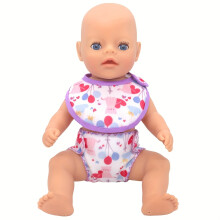 (Purple scarf diaper) Doll Diaper and Bib Set, Cute Animal Print, Suitable for 14-18 Inch Newborn Dolls, 36-45cm Baby Dolls, Perfect for